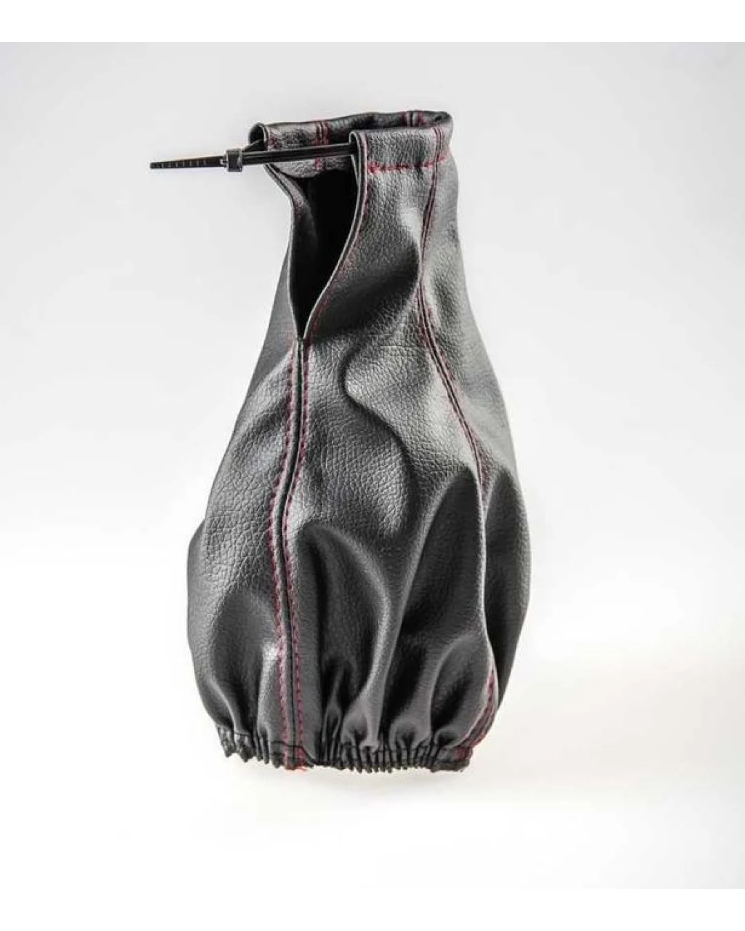 Универсален маншон калъф за скоростен лост от висококачествена еко кожа черен със червен шев