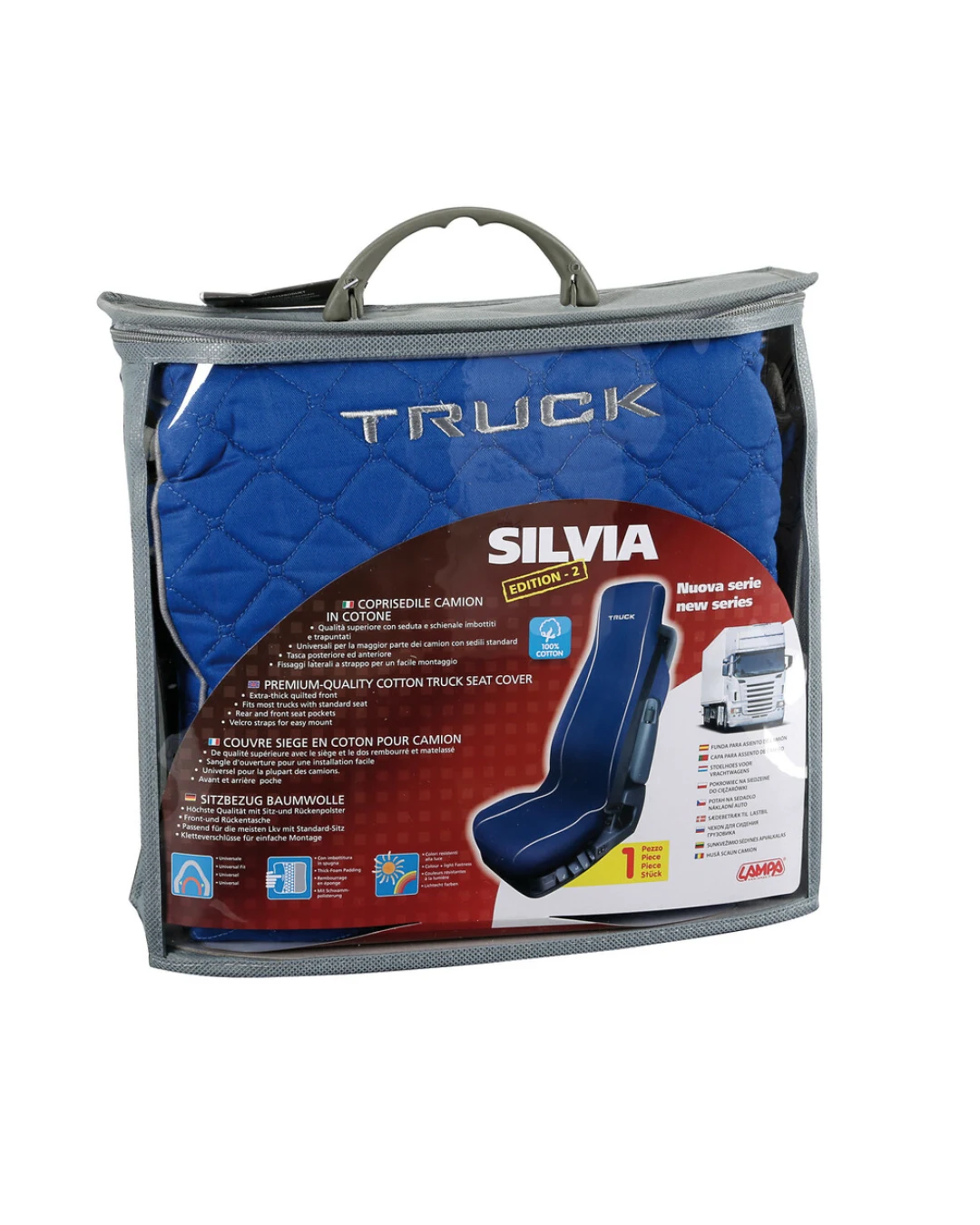 Универсален мек, комфортен калъф / тапицерия за седалка на камион - SILVIA - памучен - Volvo, DAF, Man, Scania, Mercedes, Iveco - син