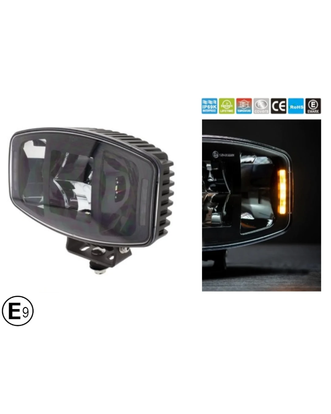 Универсален мощен LED ЛЕД 100W фар халоген лампа 12V - 24V с DRL/parking светлина бяло-жълто за АТВ джип камион трактор