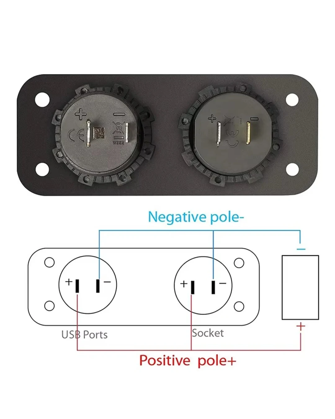 Универсален Панел за вграждане табло с 2бр USB зарядно 4.2А с 12V изход гнездо за запалка за кола каравана лодка и др.