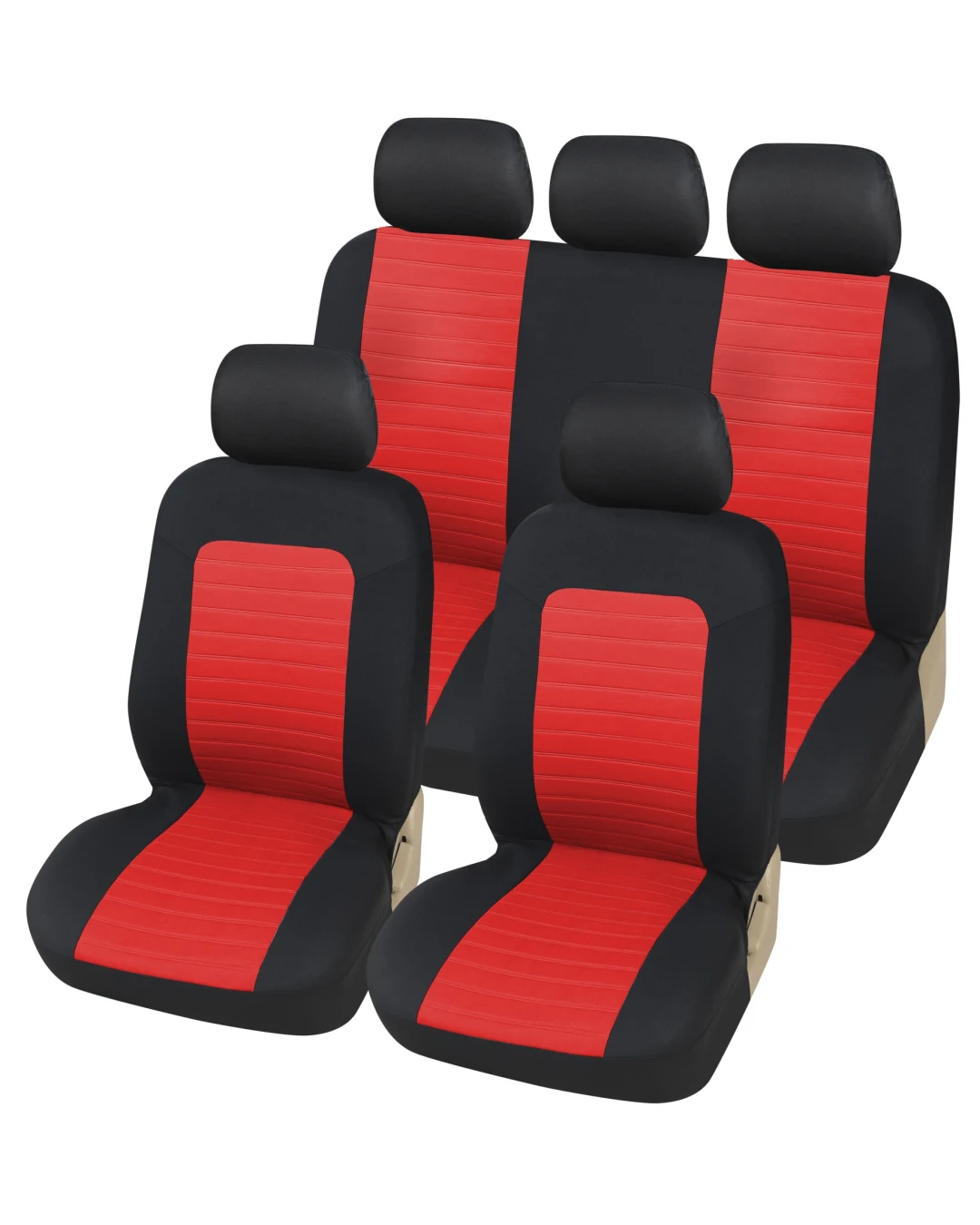 Универсална Авто тапицерия Kалъфи За Седалки Пълен Комплект 9 Части Червено Черно