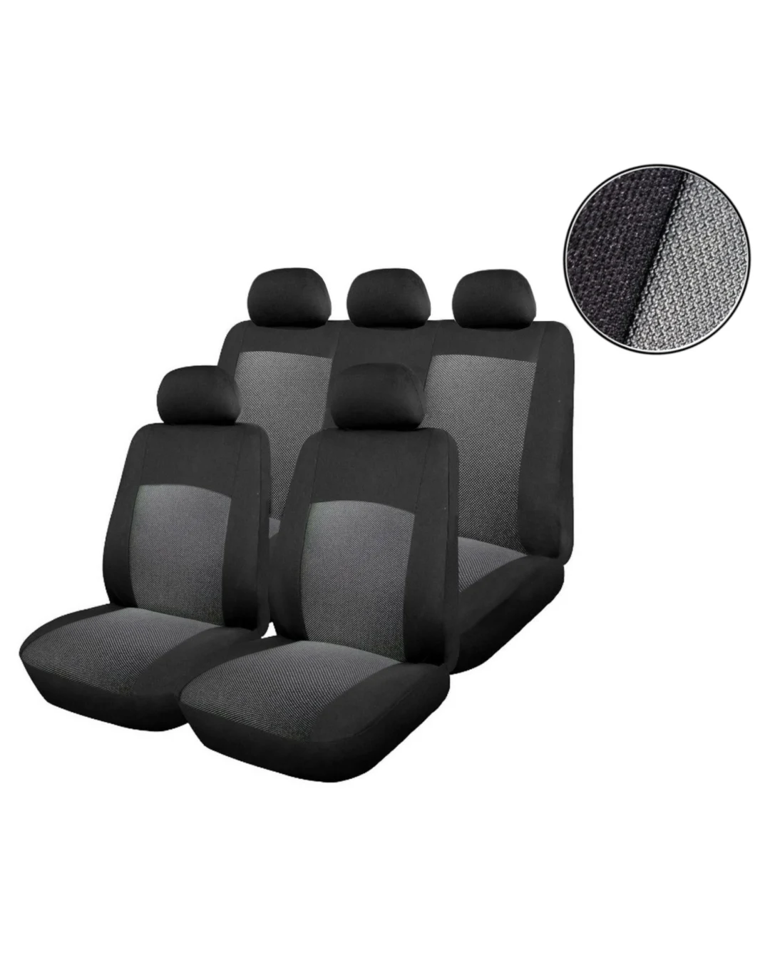 Универсална Авто тапицерия, калъфи за седалки, пълен комплект, 9 части сиво-черно