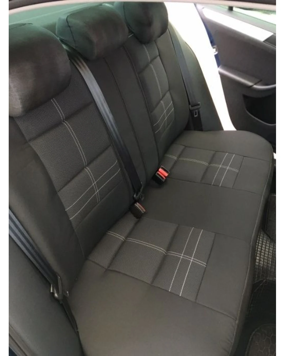 Универсална Авто тапицерия, калъфи за седалки, пълен комплект делима задна седалка с цип черна с бял шев