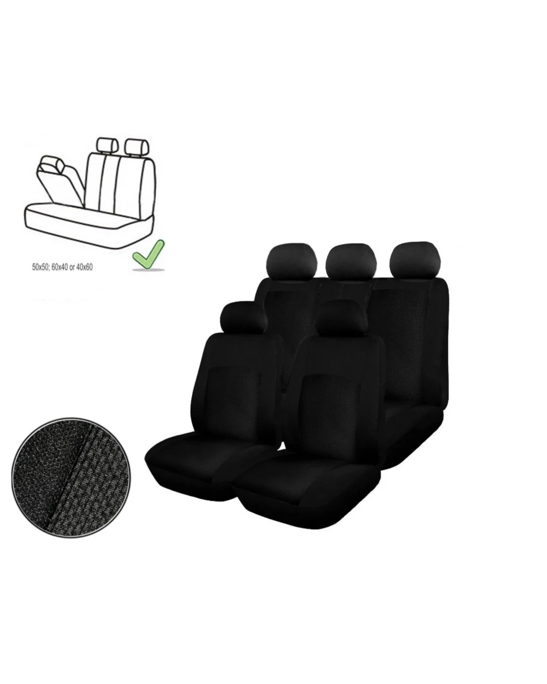 Универсална Авто тапицерия, калъфи за седалки, пълен комплект делима задна седалка с цип черна
