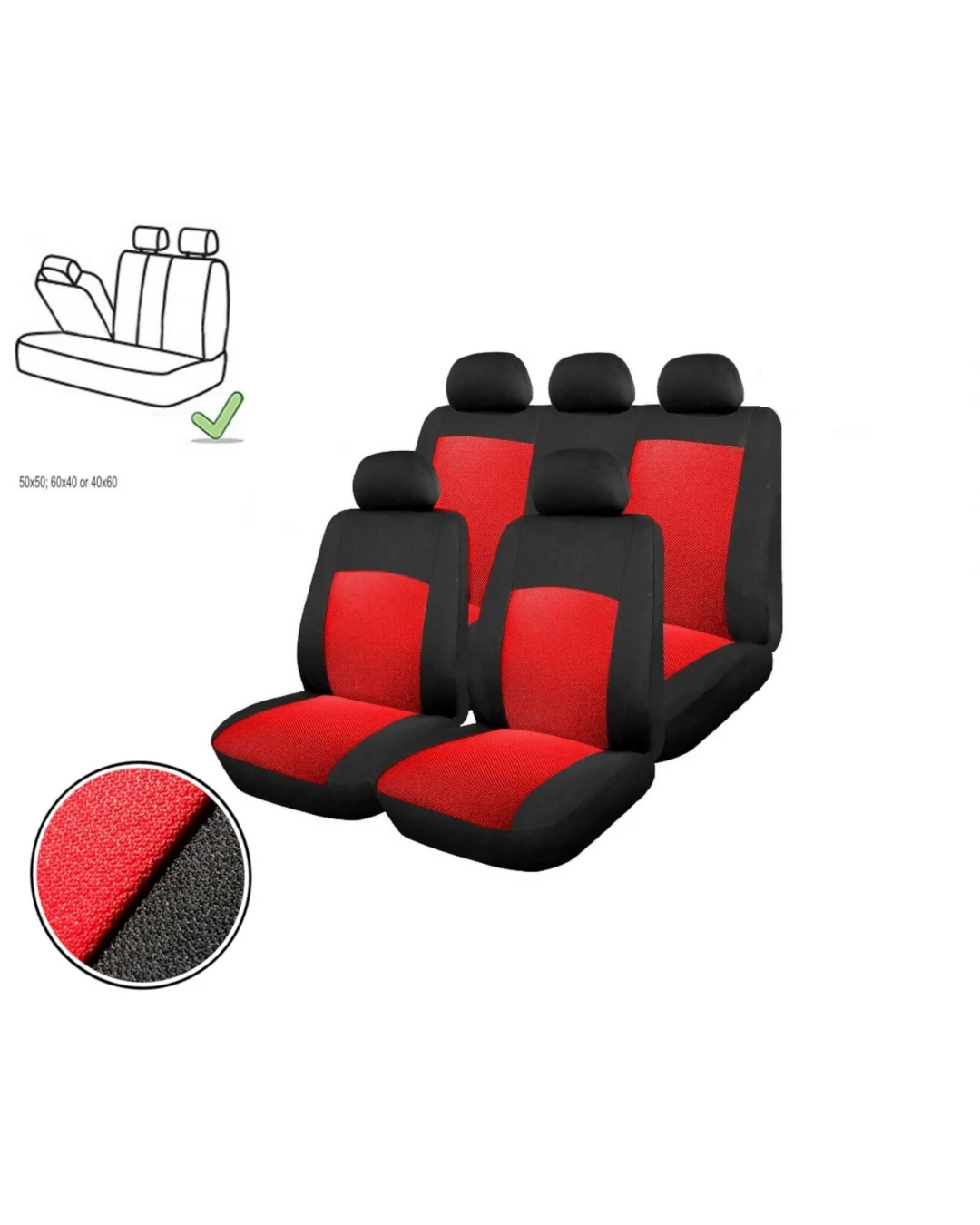 Универсална Авто тапицерия, калъфи за седалки, пълен комплект делима задна седалка с цип червена