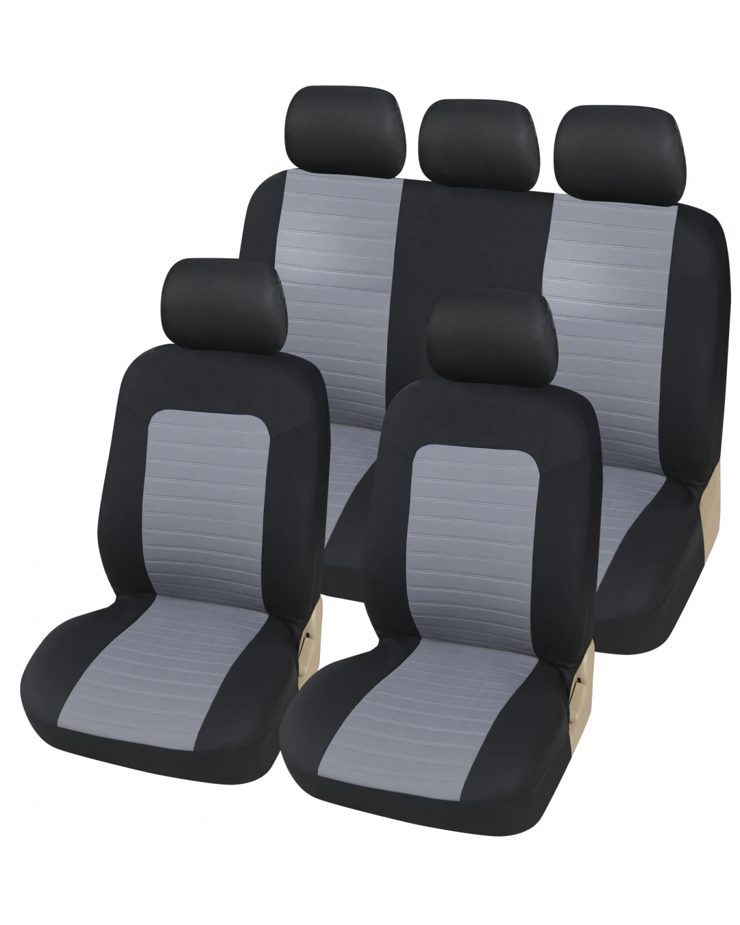 Универсална Авто тапицерия Kалъфи За Седалки Пълен Комплект Сиво Черно