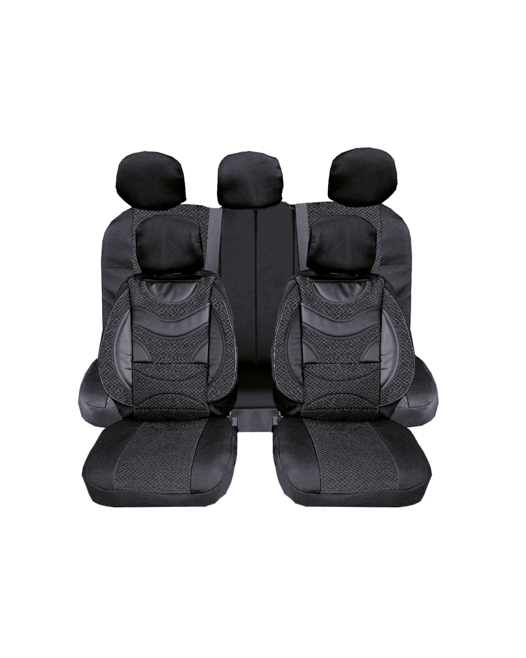 Универсална Авто Тапицерия, Пълен Комплект, Premium, Еко Кожа и Текстил, Черна, Делима Задна Седалка, 9 части