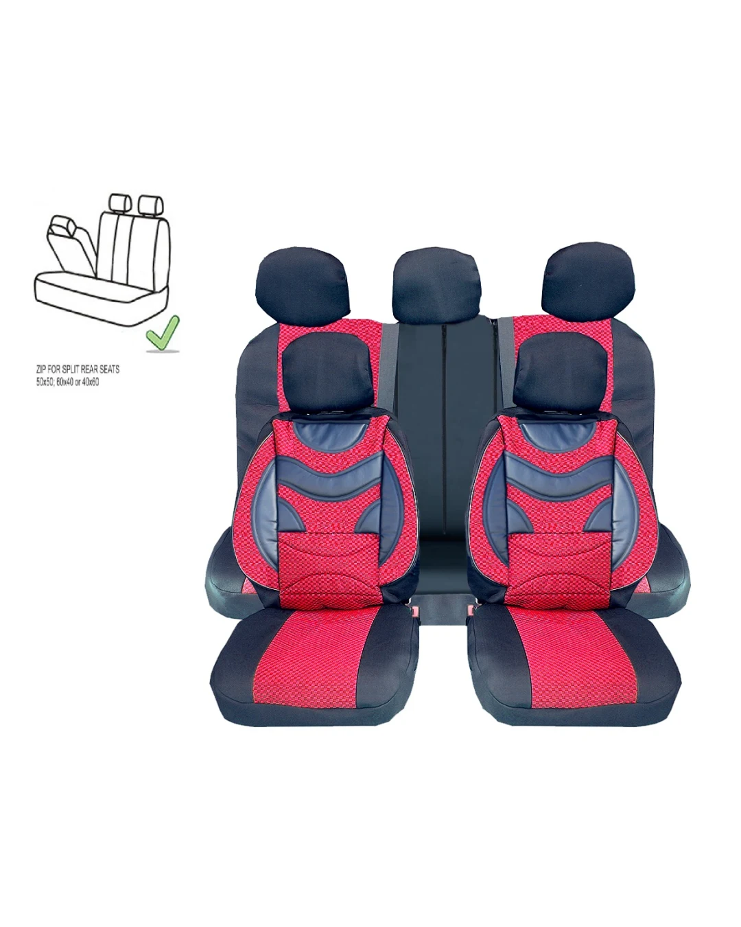 Универсална Авто Тапицерия, Пълен Комплект, Premium, Еко Кожа и Текстил, Червена, Делима Задна Седалка, 9 части
