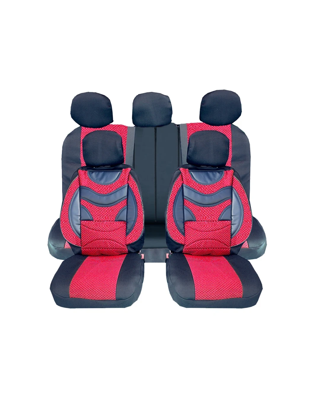 Универсална Авто Тапицерия, Пълен Комплект, Premium, Еко Кожа и Текстил, Червена, Делима Задна Седалка, 9 части