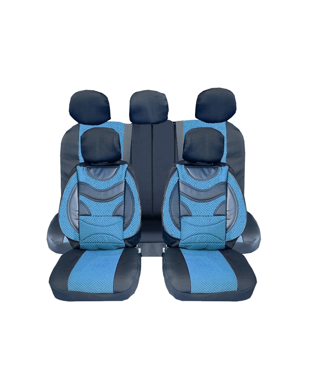 Универсална Авто Тапицерия, Пълен Комплект, Premium, Еко Кожа и Текстил, Синя, Делима Задна Седалка, 9 части
