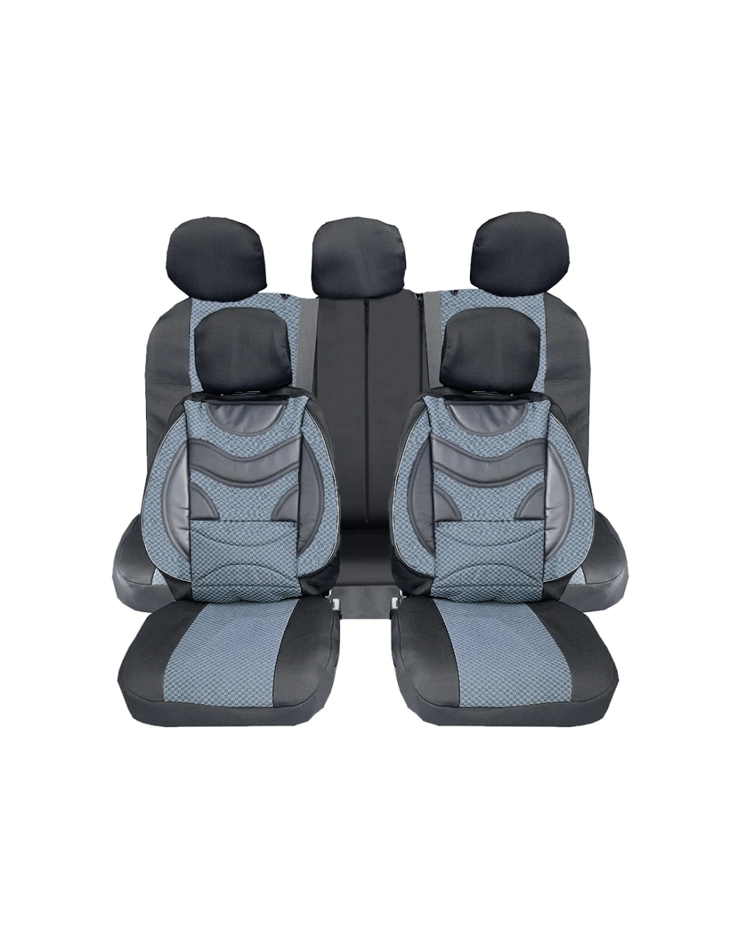 Универсална Авто Тапицерия, Пълен Комплект, Premium, Еко Кожа и Текстил, Сива, Делима Задна Седалка, 9 части