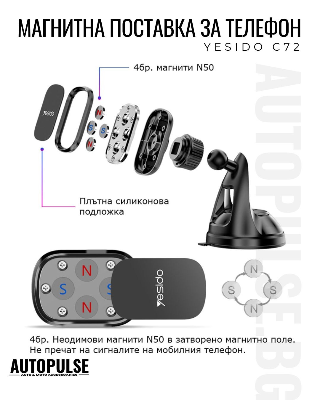 Универсална Магнитна Стойка за Телефон Yesido C72