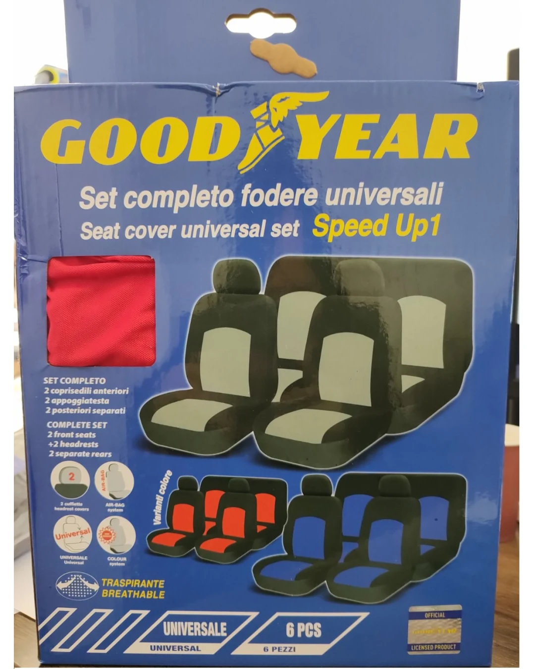 Универсална тапицерия пълен комплект калъфи за предни и задни цели седалки от текстил в синьо-черно Goodyear Гудиър GDY0409