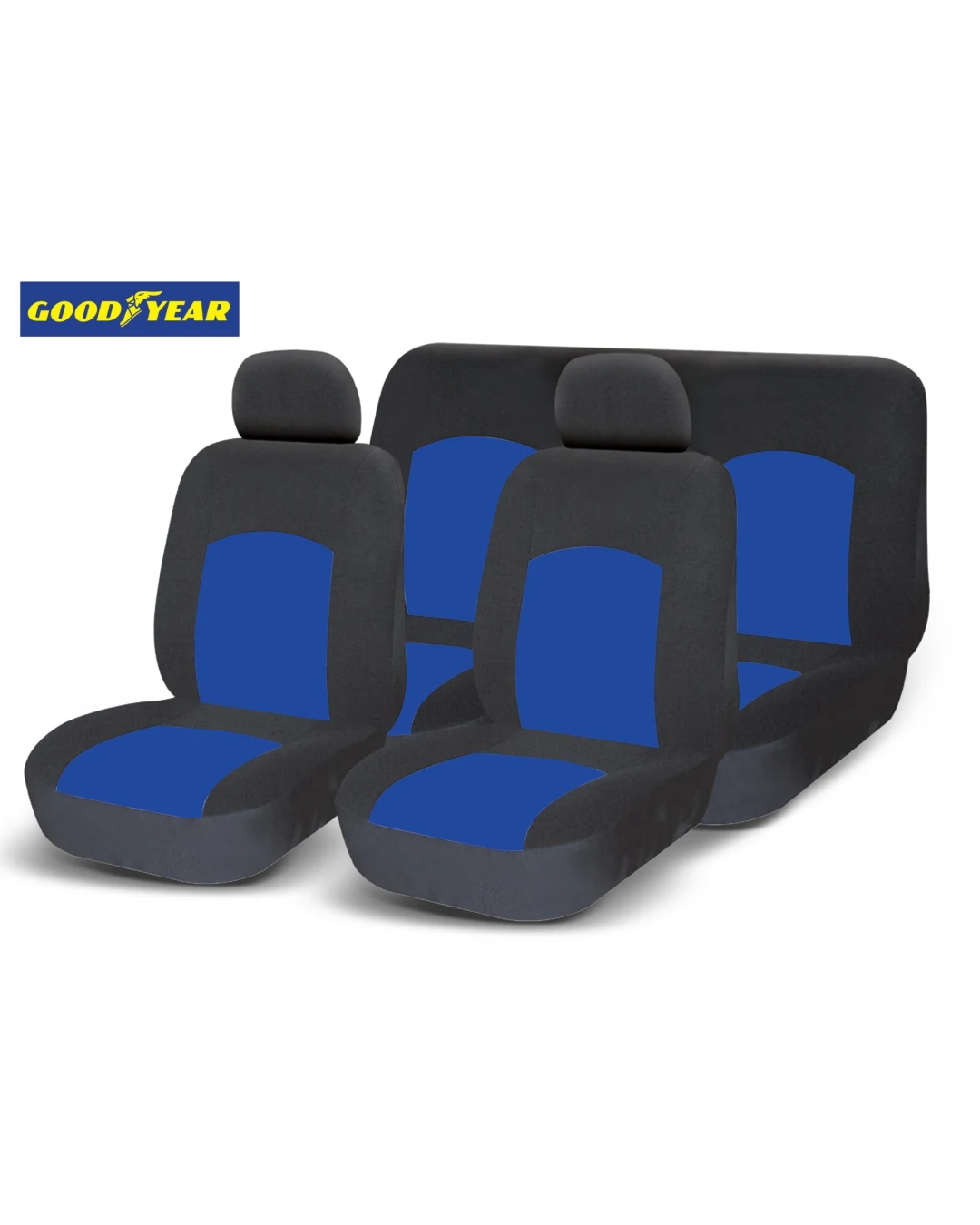Универсална тапицерия пълен комплект калъфи за предни и задни цели седалки от текстил в синьо-черно Goodyear Гудиър GDY0409
