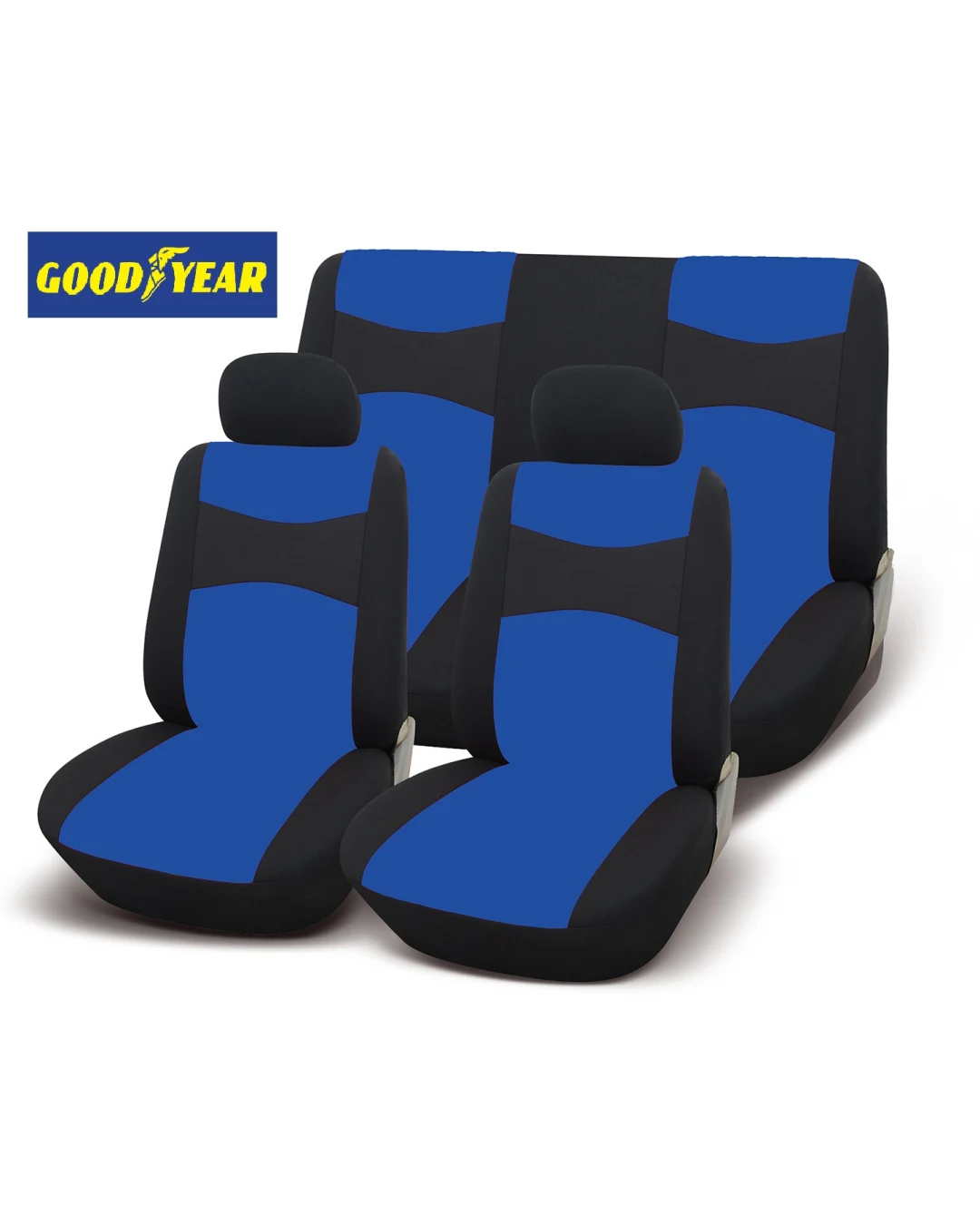 Универсална тапицерия пълен комплект калъфи за предни и задни цели седалки от текстил в синьо-черно Goodyear Гудиър GDY0411