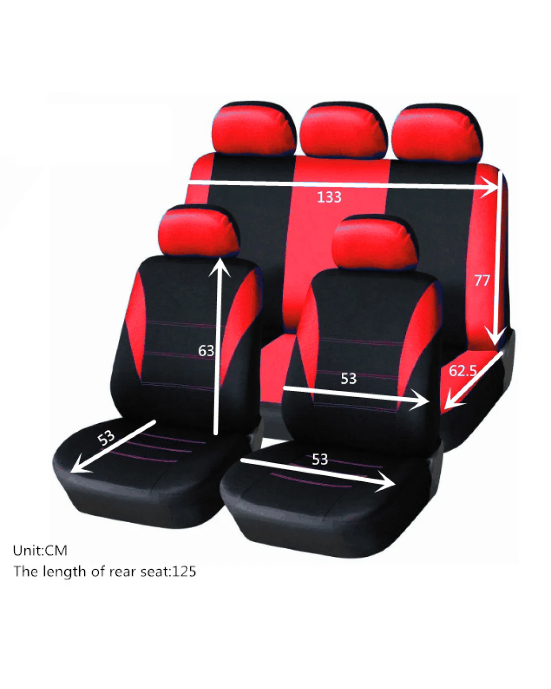 Универсална тапицерия, пълен комплект калъфи за предни и задни цели седалки,текстил в червено-черно