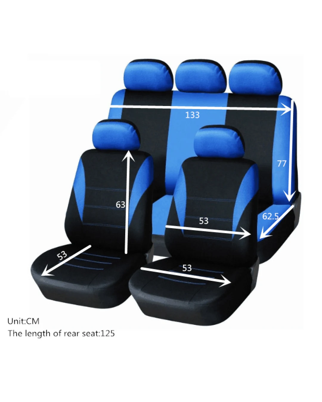 Универсална тапицерия, пълен комплект калъфи за предни и задни цели седалки,текстил в синьо-черно