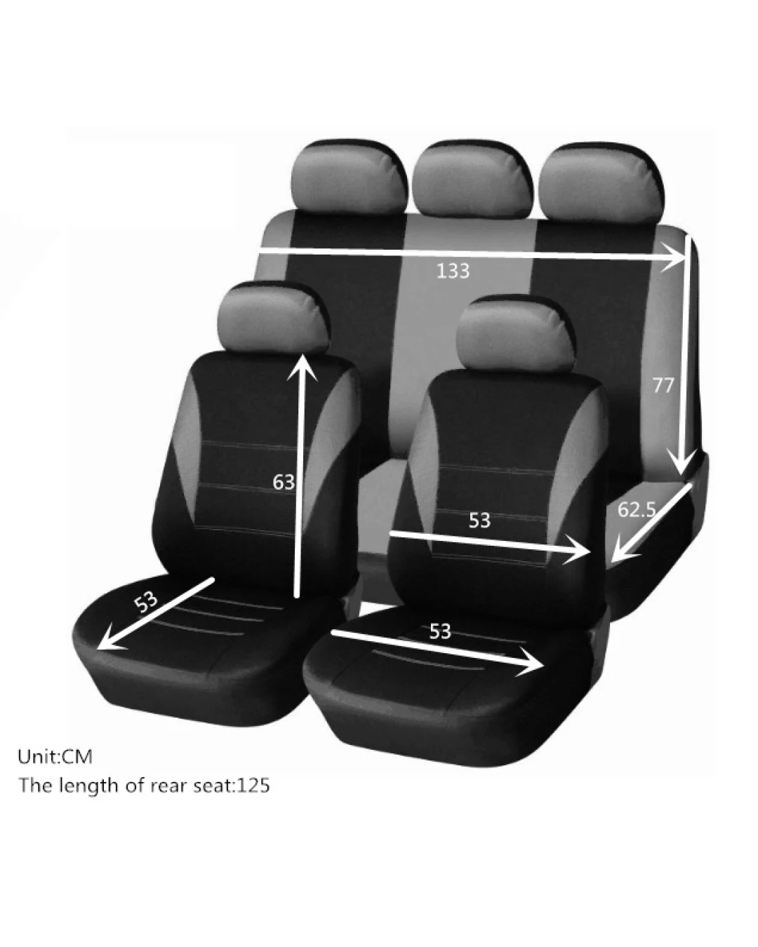 Универсална тапицерия, пълен комплект калъфи за предни и задни цели седалки,текстил в сиво-черно