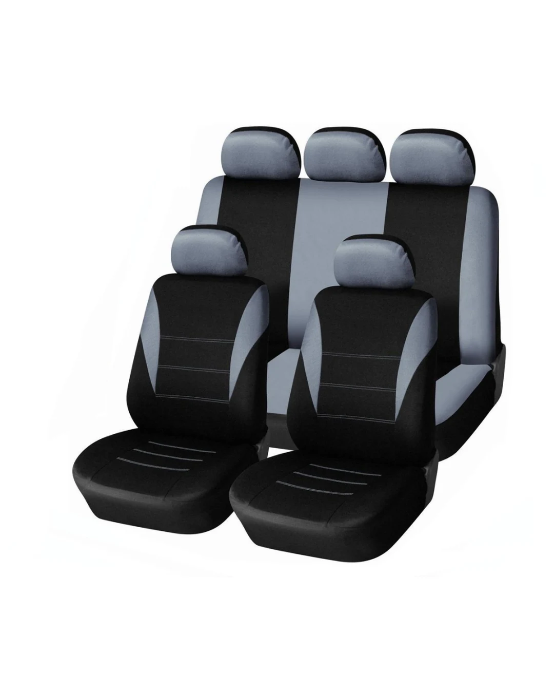 Универсална тапицерия, пълен комплект калъфи за предни и задни цели седалки,текстил в сиво-черно