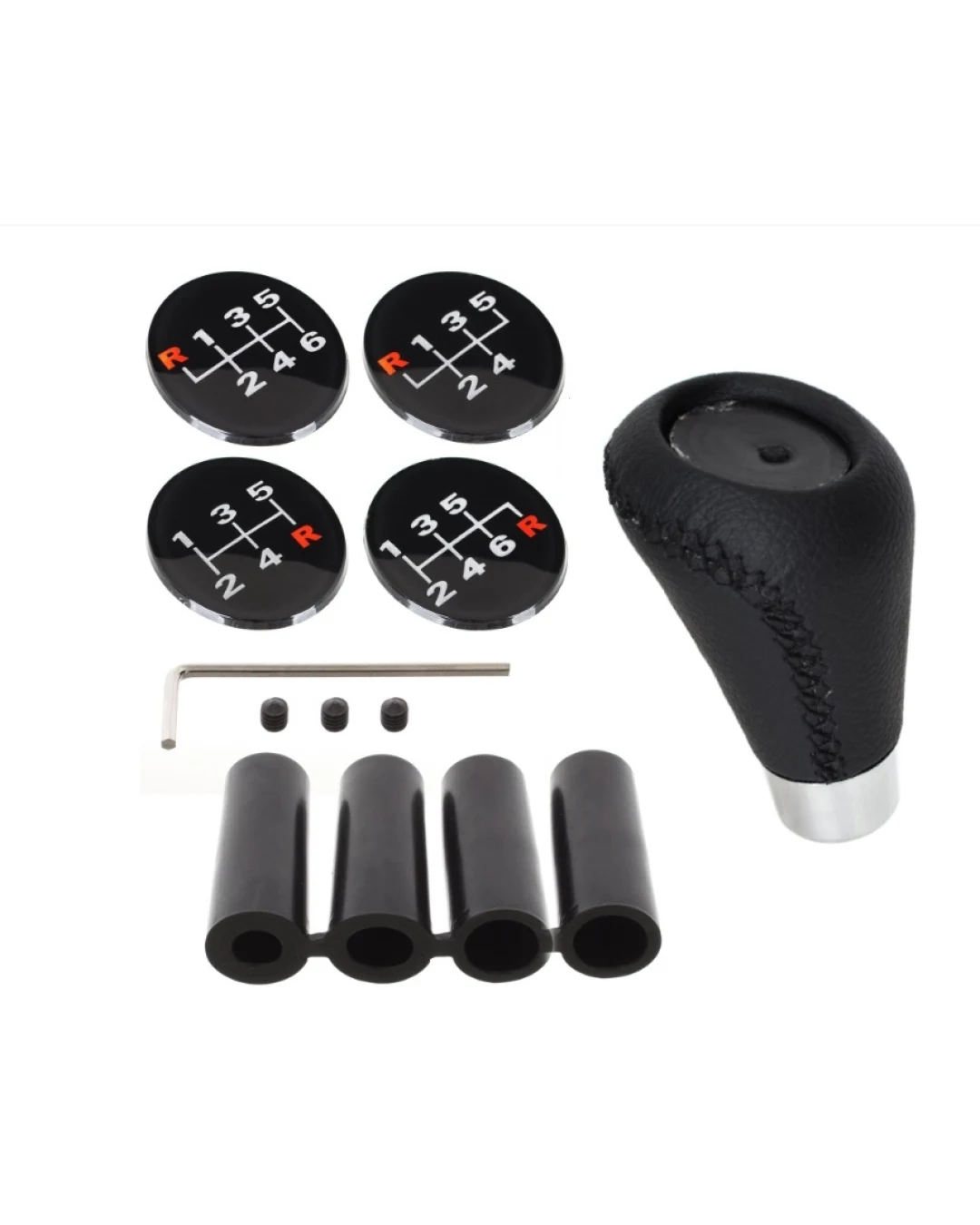 Универсална топка за скоростен лост – 5/6 скорости – алуминий и PU кожа – с адаптери 8/10/11/12 мм
