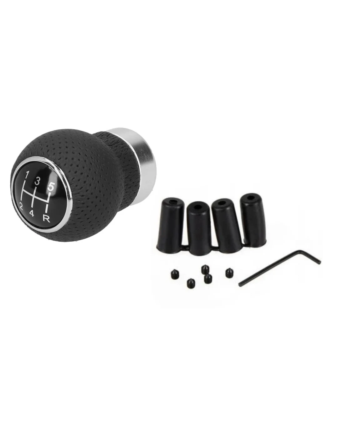 Универсална топка за скоростен лост – 5 скорости – алуминий и PU кожа – адаптери 8/10/11/12 мм
