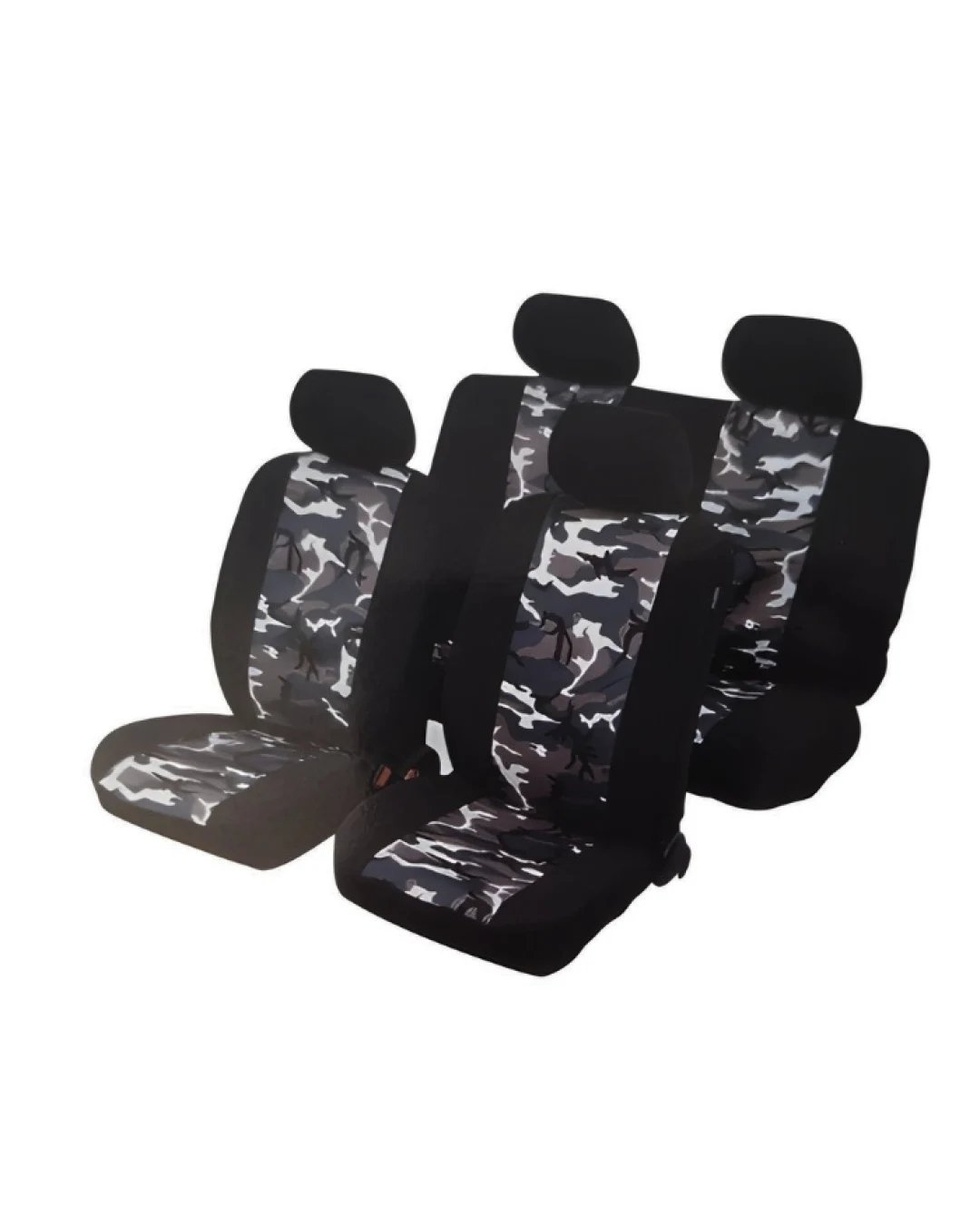 Универсални калъфи, тапицерия за предни и задни седалки за автомобил, джип - пълен компкект в цвят черно-сив камуфлаж