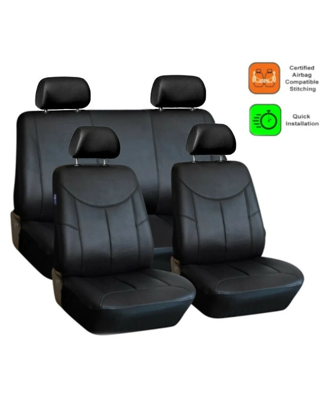 Универсални калъфи за предни и задни седалки на автомобил кола такси taxi тапицерия пълен комплект от еко кожа в черно