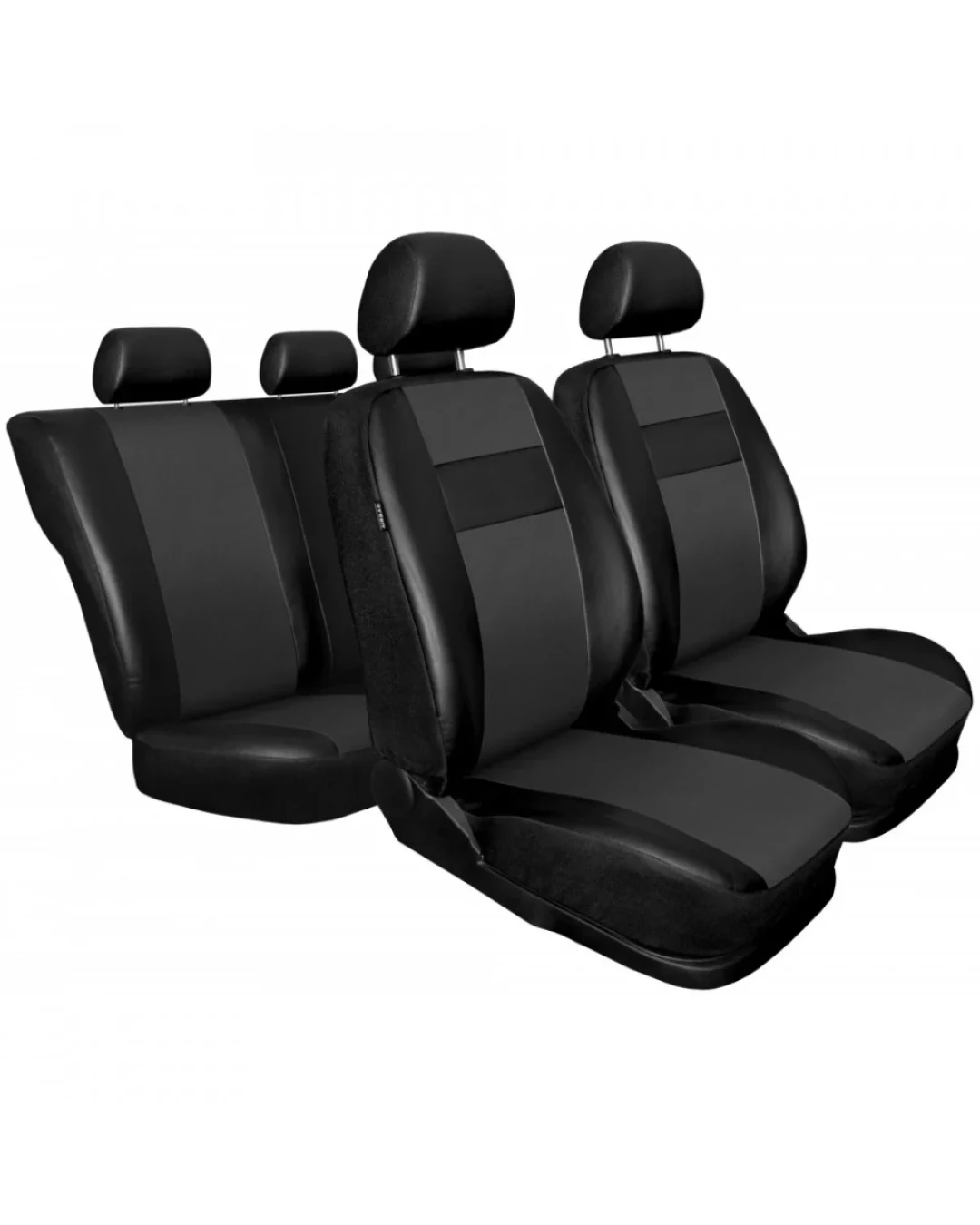 Универсални Кожени калъфи тапицерия за предни и задни седалки на автомобил кола пълен комплект от еко кожа в черно и сиво