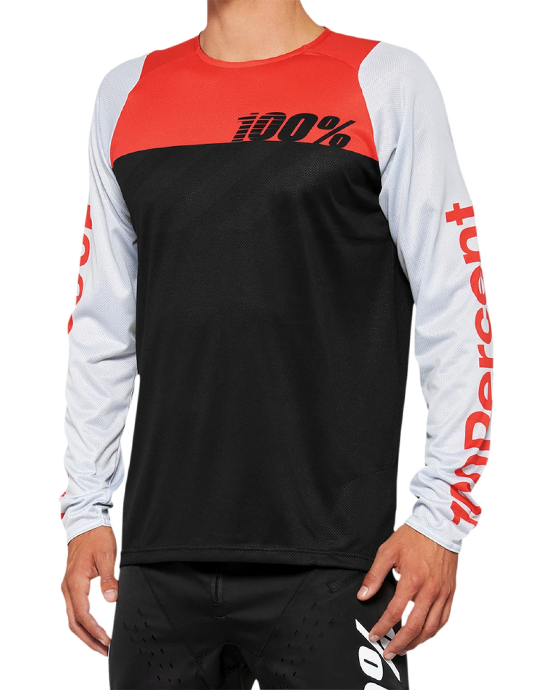 Вело джърси 100% R-CORE LS BLACK/WHITE/RED