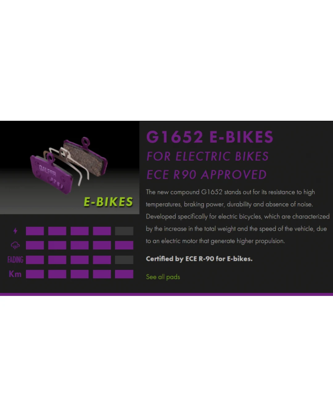 Вело спирачни накландки GALFER BIKE FD487G1652 E-BIKE Brake Pad