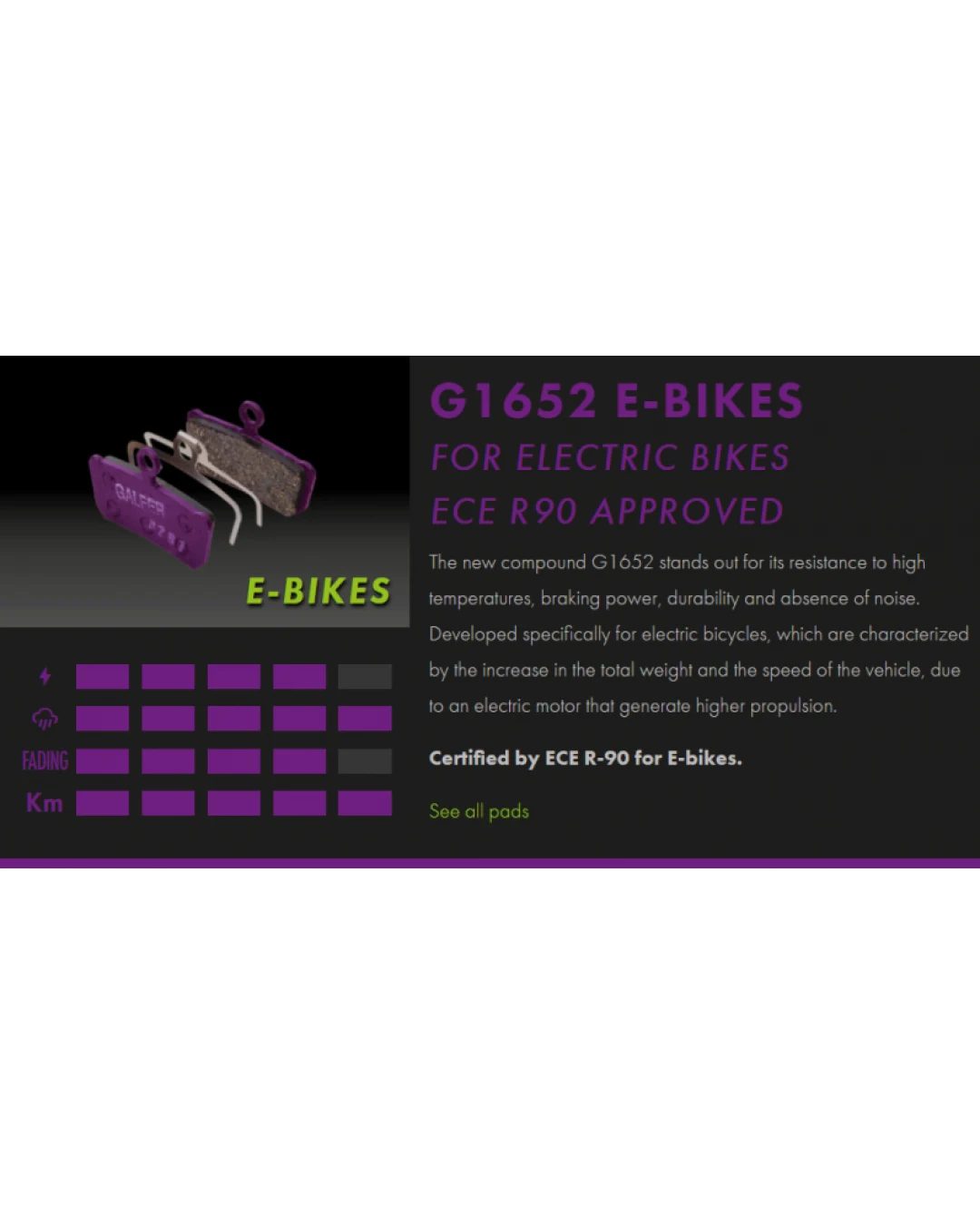 Вело спирачни накландки GALFER BIKE FD549G1652 E-BIKE Brake Pad