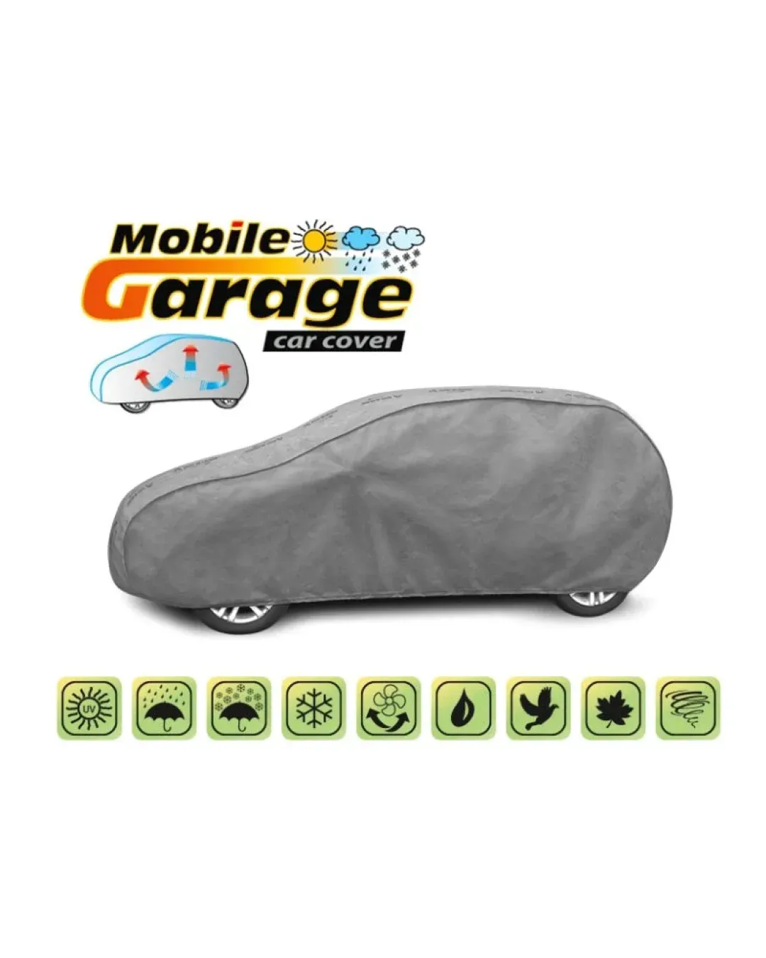 Висококачествено Покривало Kegel серия Mobile Garage размер L1 за хечбек/комби 405-430см x 126-136см, сиво