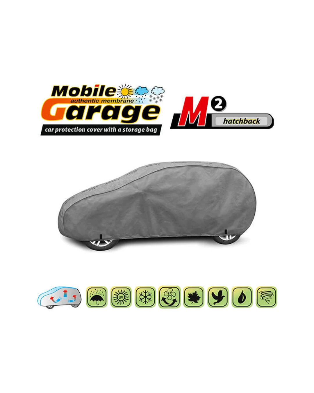 Висококачествено Покривало Kegel серия Mobile Garage размер M1 за хечбек 380-405см x 126-136см, сиво