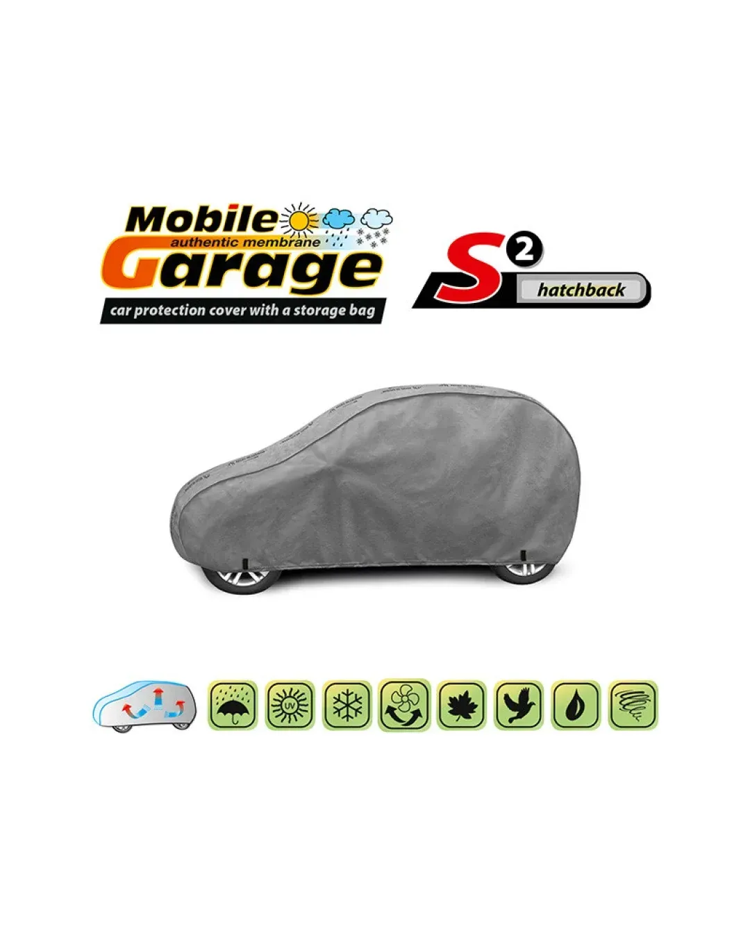 Висококачествено Покривало Kegel серия Mobile Garage размер S2 за хечбек 320-332см x 125-135см, сиво