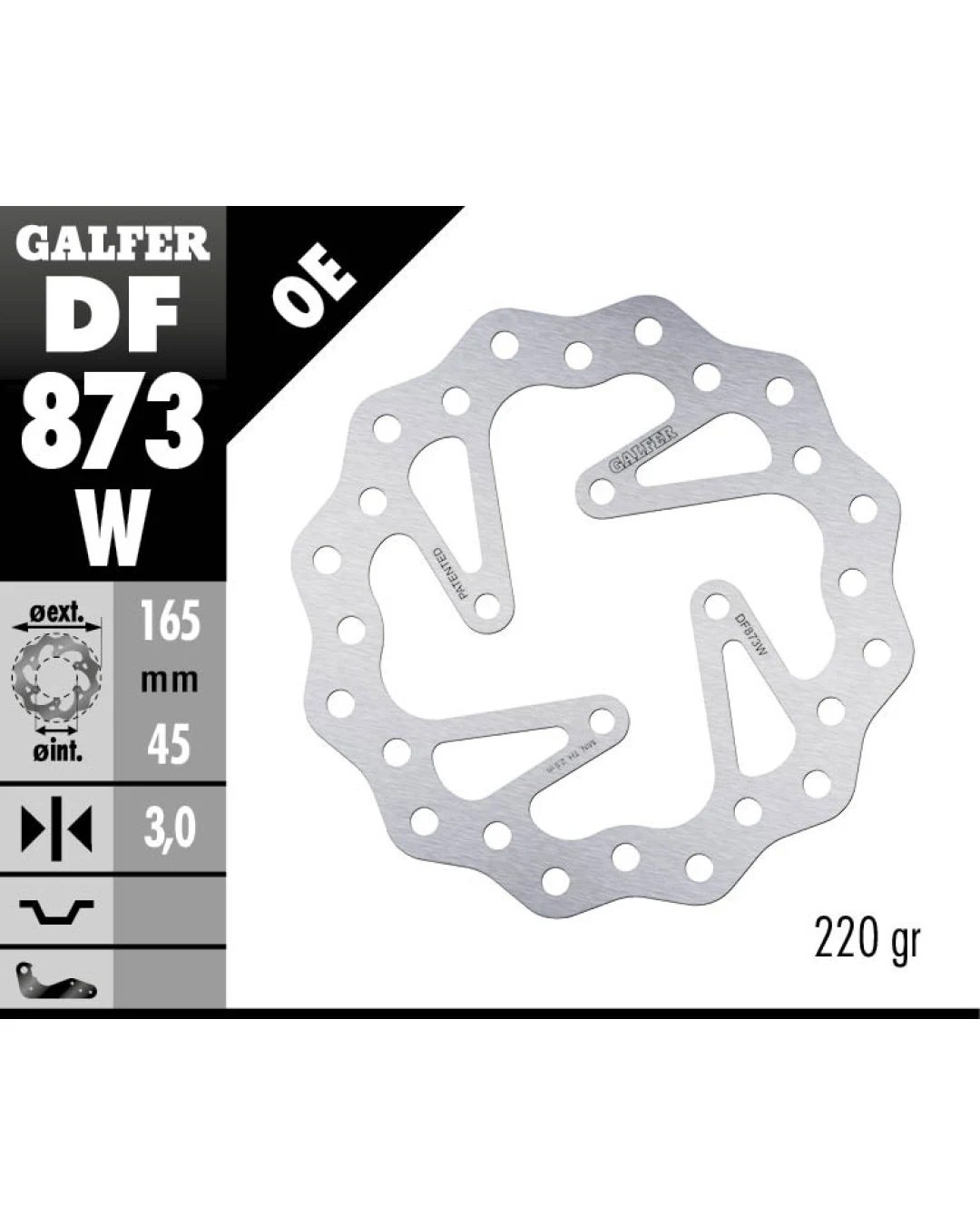 Заден спирачен диск Galfer BRAKE TRACK WAVE 165x3mm DF873W