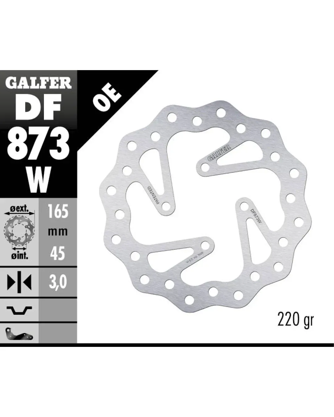 Заден спирачен диск Galfer BRAKE TRACK WAVE 165x3mm DF873W