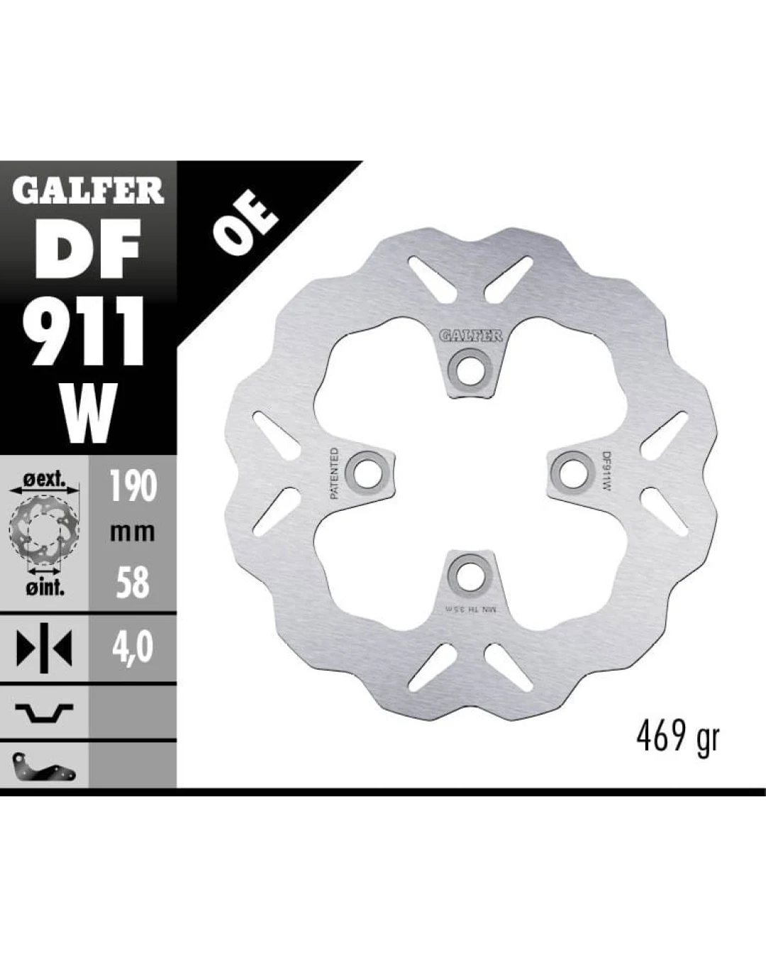 Заден спирачен диск Galfer WAVE FIXED 190x4mm DF911W