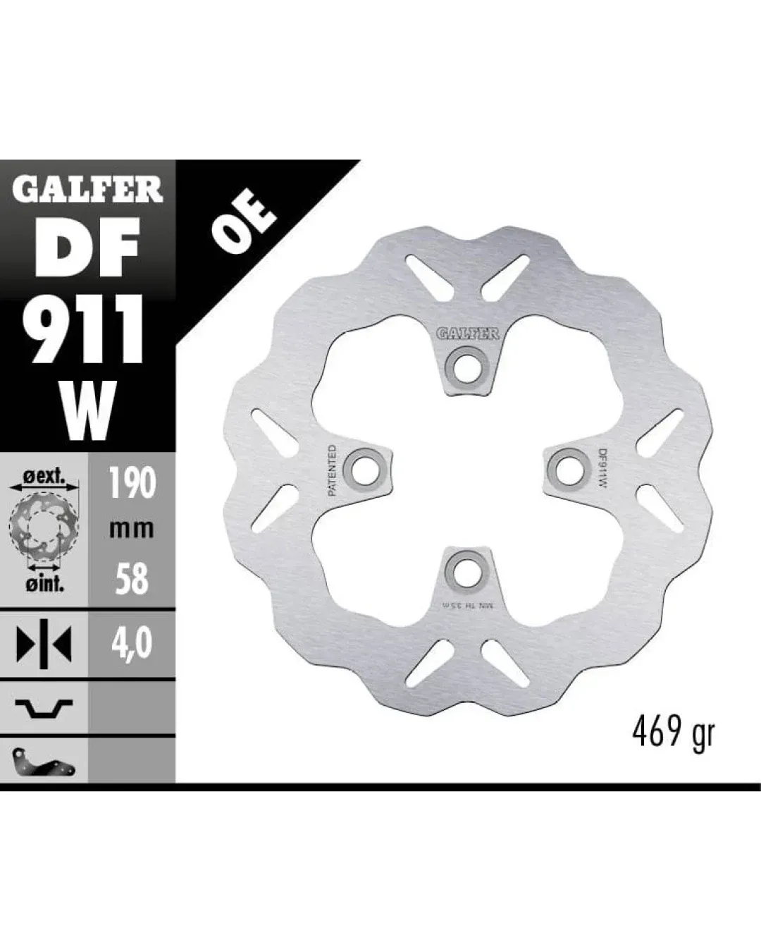 Заден спирачен диск Galfer WAVE FIXED 190x4mm DF911W