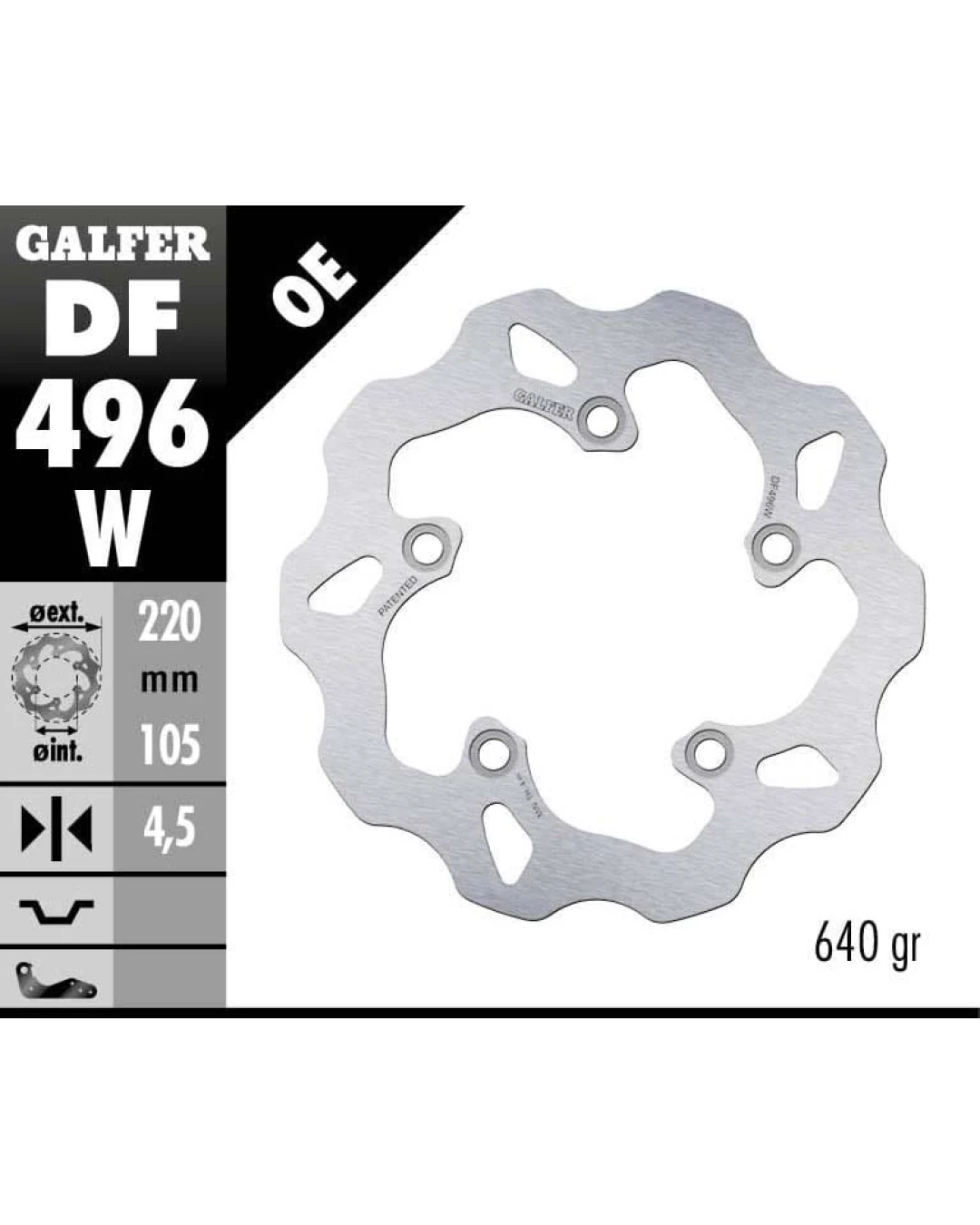 Заден спирачен диск Galfer WAVE FIXED 220x4,5mm DF496W