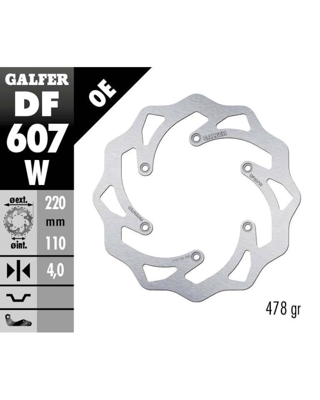 Заден спирачен диск Galfer WAVE FIXED 220x4mm DF607W