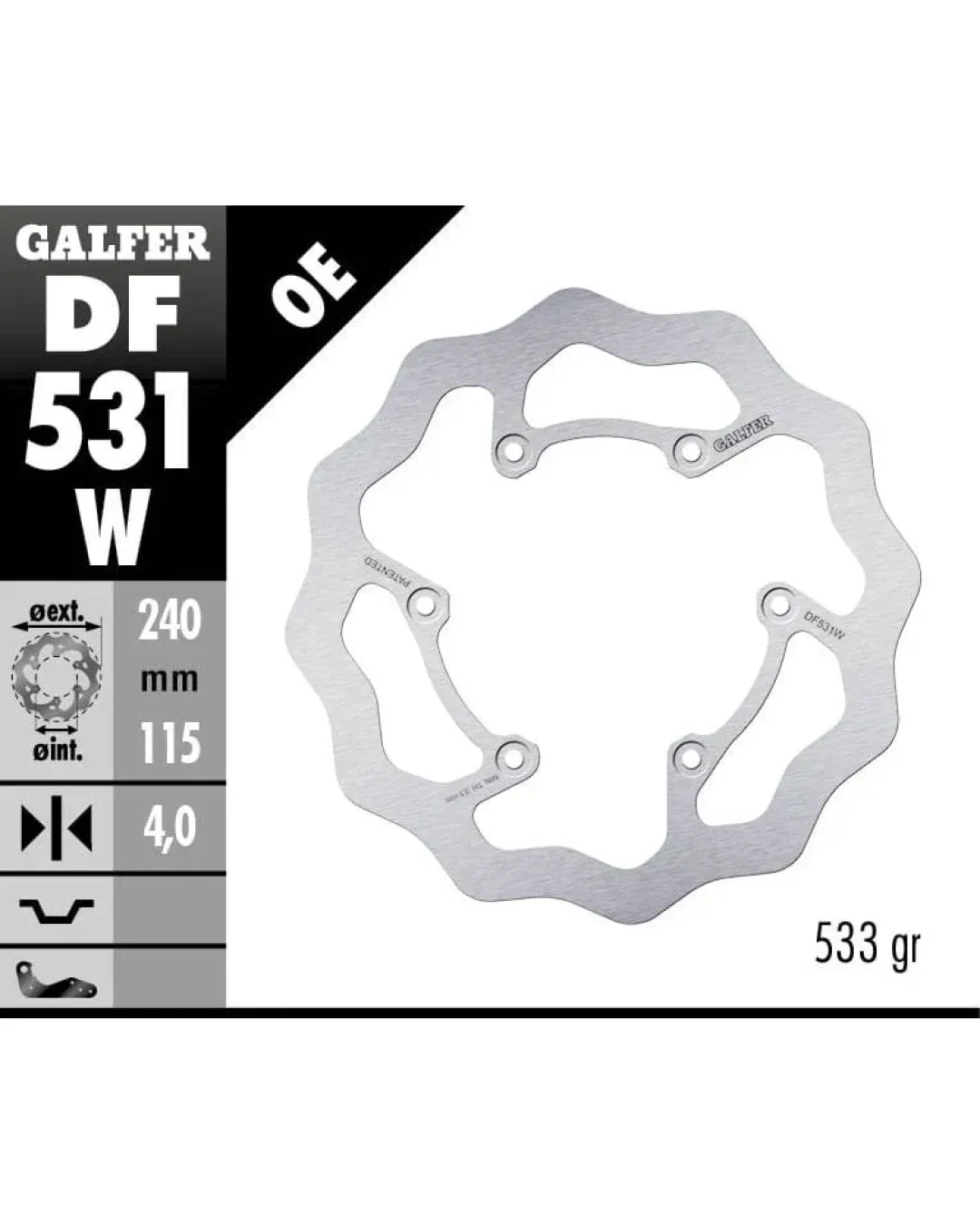 Заден спирачен диск Galfer WAVE FIXED 240x4mm DF531W