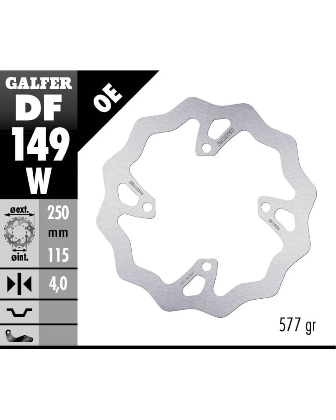 Заден спирачен диск Galfer WAVE FIXED 250x4mm DF149W