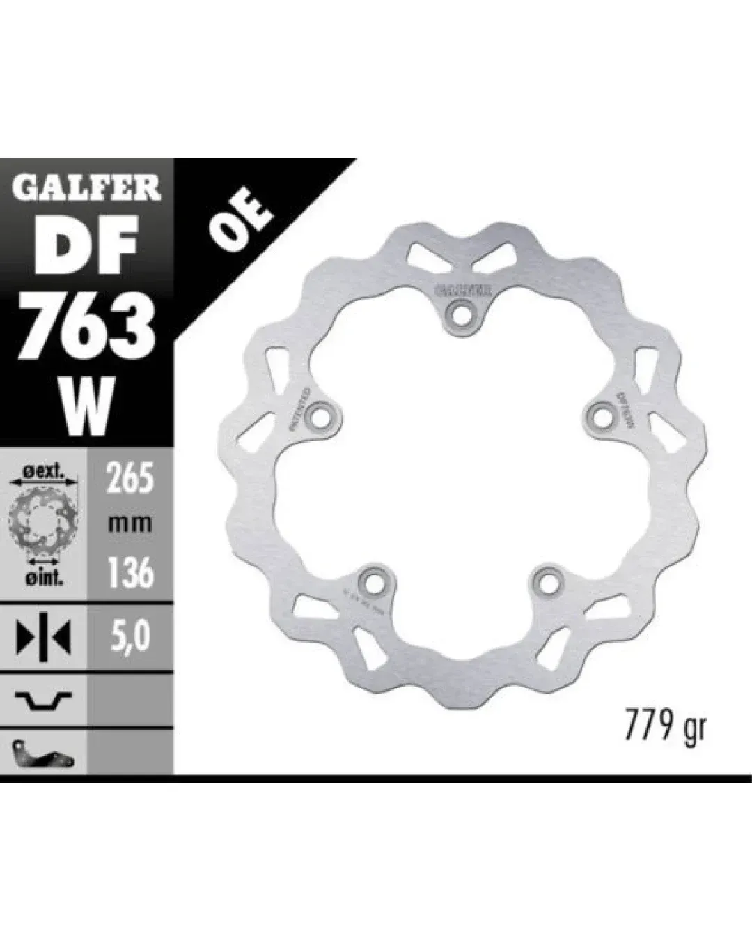 Заден спирачен диск Galfer WAVE FIXED 265x5mm DF763W