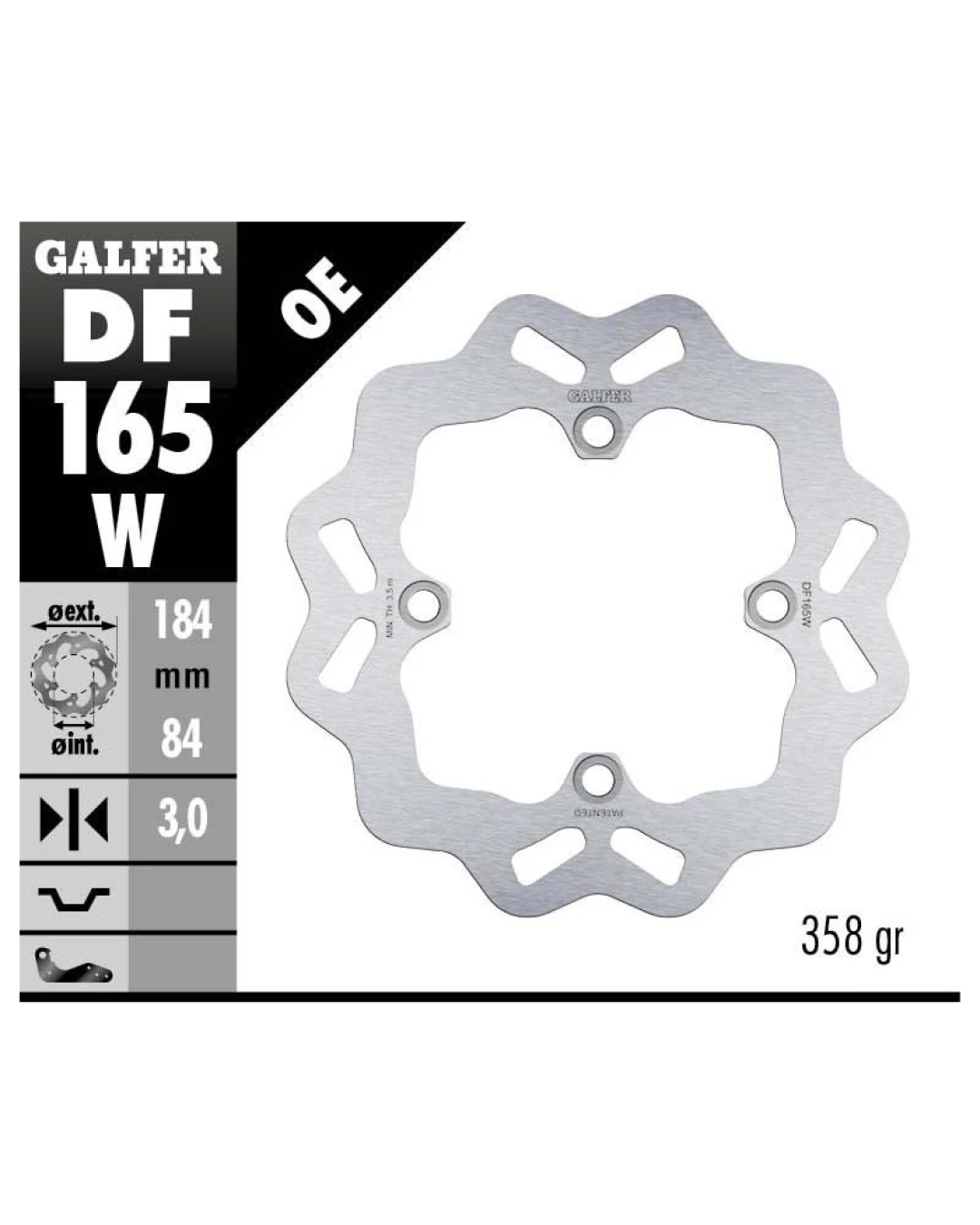 Заден спирачен диск Galfer WAVE FIXED  DISC WAVE FIXED 184x3mm DF165W