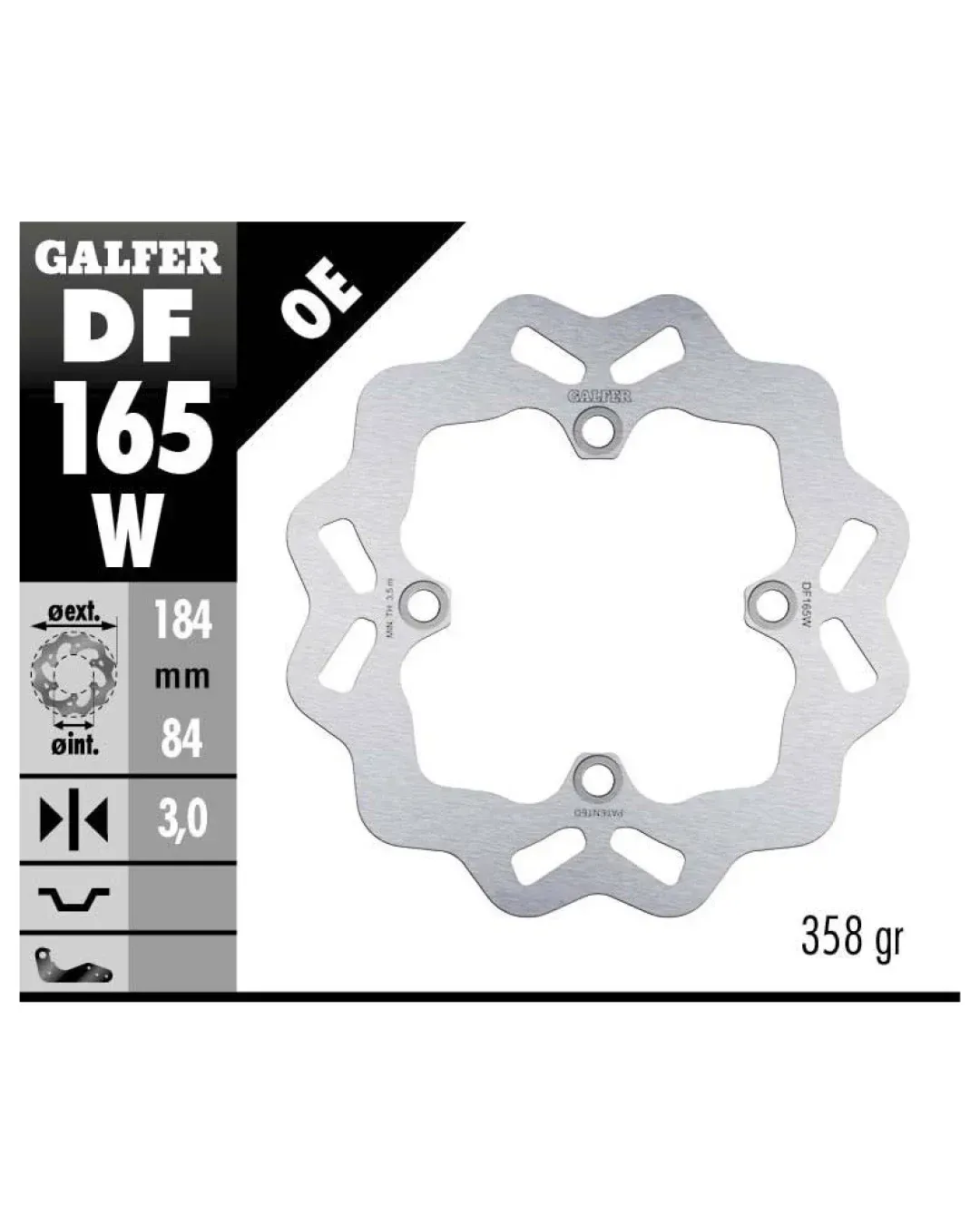 Заден спирачен диск Galfer WAVE FIXED  DISC WAVE FIXED 184x3mm DF165W