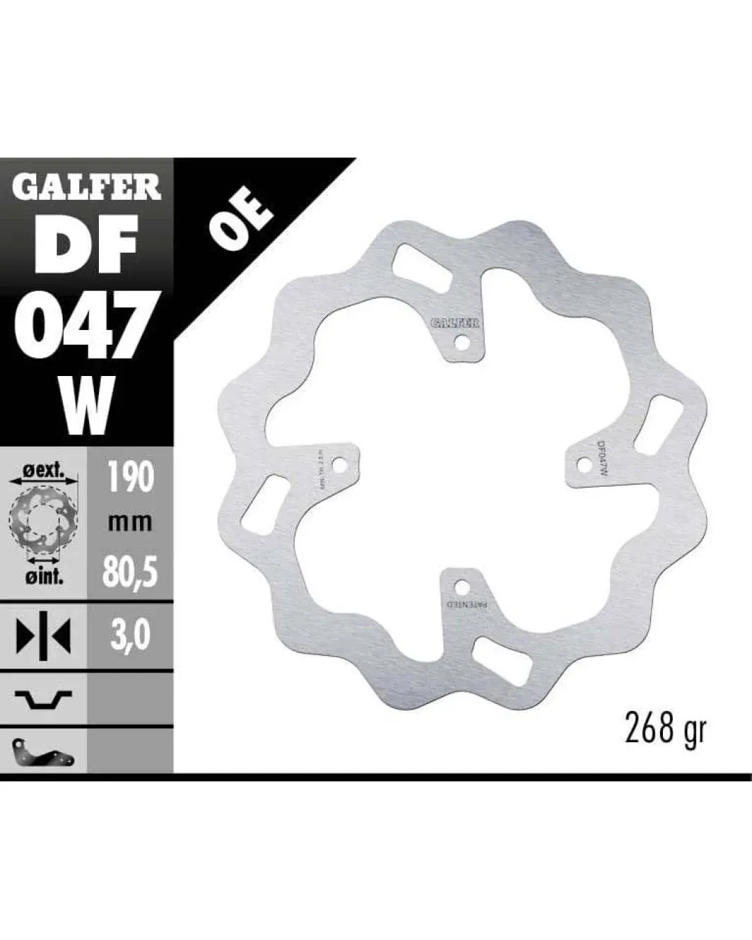 Заден спирачен диск Galfer WAVE FIXED  DISC WAVE FIXED 190x3mm DF047W