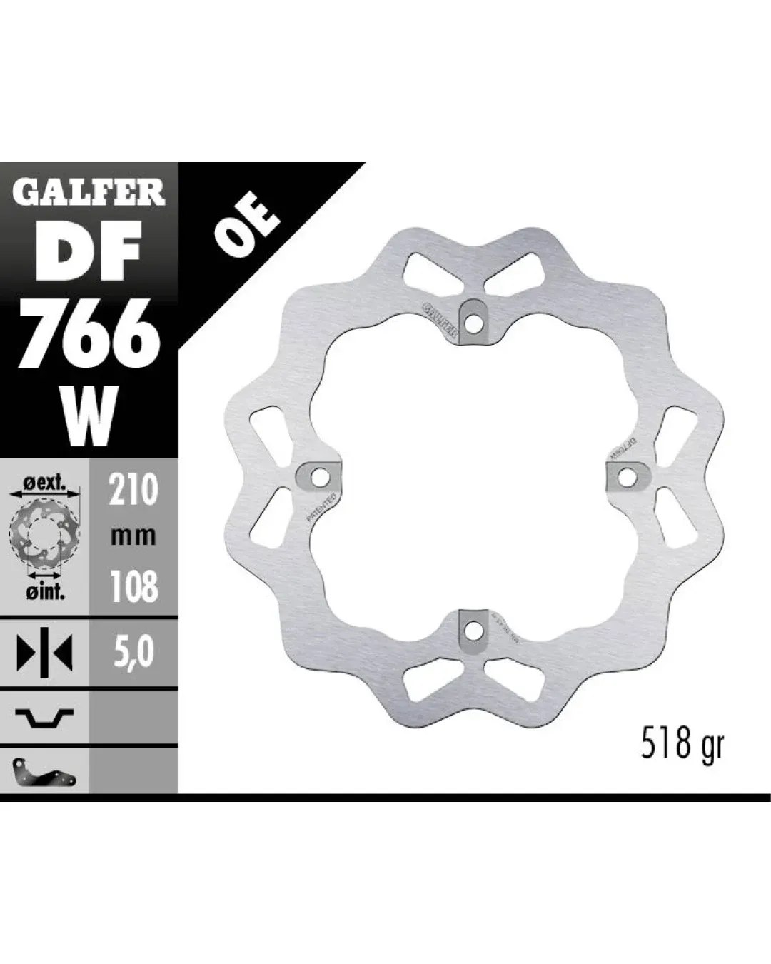 Заден спирачен диск Galfer WAVE FIXED  DISC WAVE FIXED 210x5mm DF766W