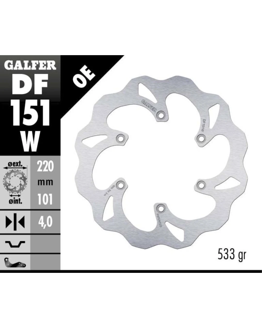 Заден спирачен диск Galfer WAVE FIXED  DISC WAVE FIXED 220x4,5mm DF151W