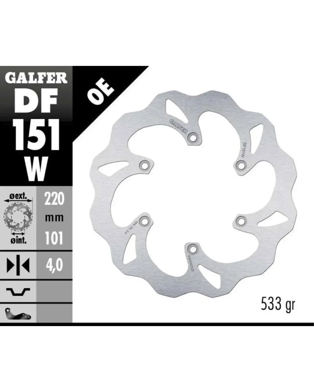 Заден спирачен диск Galfer WAVE FIXED  DISC WAVE FIXED 220x4,5mm DF151W