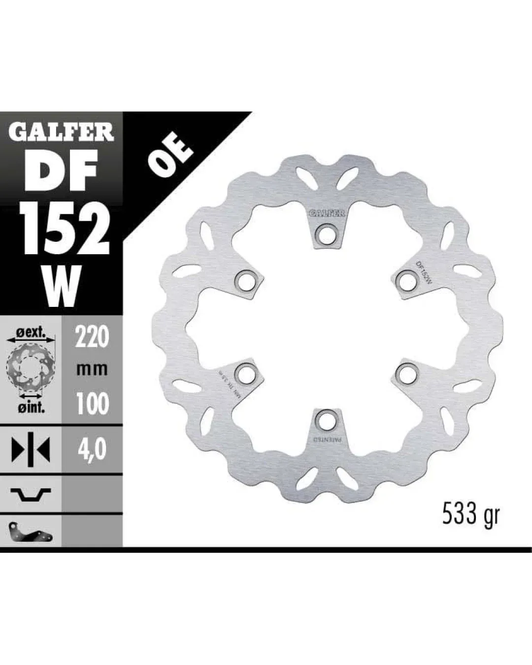 Заден спирачен диск Galfer WAVE FIXED  DISC WAVE FIXED 220x4mm DF152W